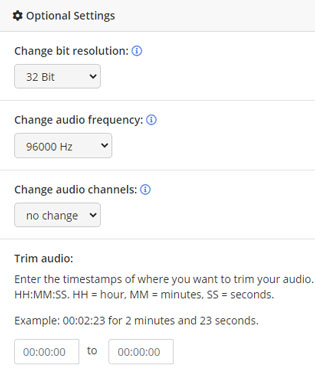 online convert optional settings