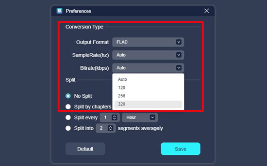 output settings of tunefab audible converter