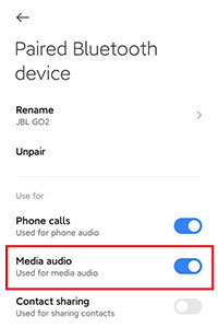 enable media audio on paired bluetooth device