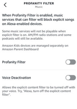 turn on profanity filter in alexa app