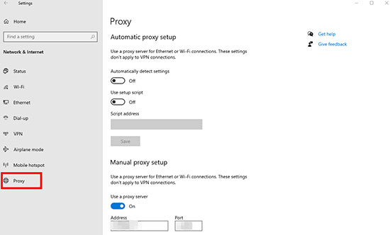 proxy settings on windows