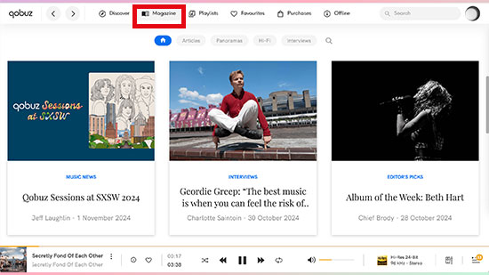 qobuz magazine tab on desktop