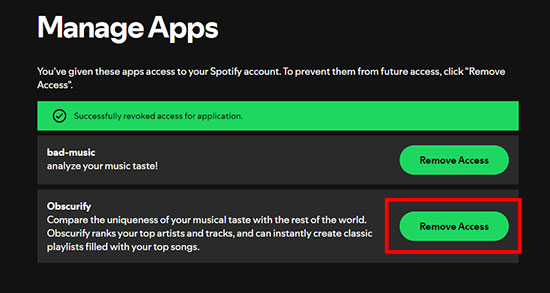 remove obscurify access to spotify