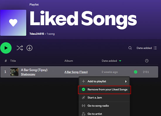 remove from your liked songs option on spotify