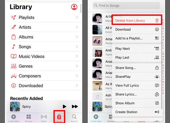remove songs from library ios apple music