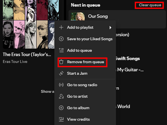 remove from queue on spotify desktop