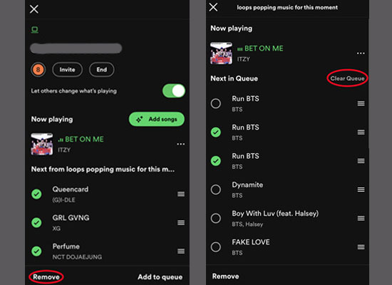 remove songs from queue on spotify mobile