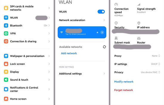 reset network settings android