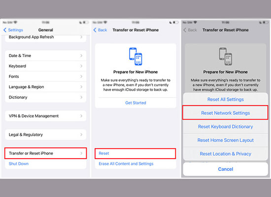 reset network setting ios