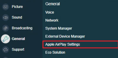 enable samsung tv airplay setting