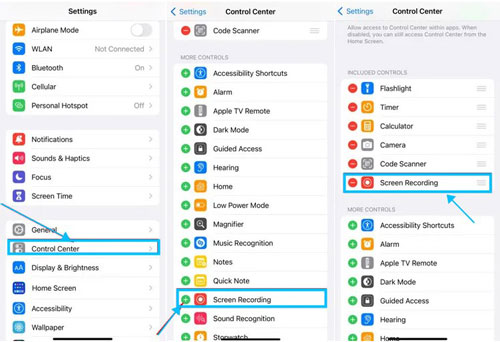 add screen recording function to iphone control center