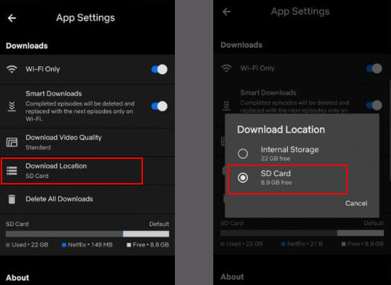 select sd card as download location on netflix android app