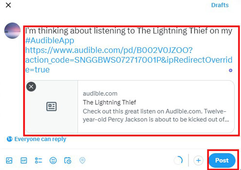 share an audible audiobook on twitter