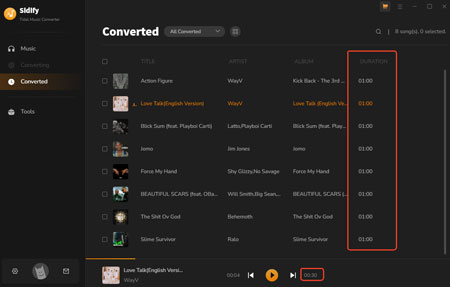 converted duration of sidify tidal music converter