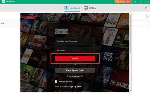 movpilot netflix video downloader sign in page