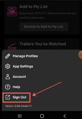 choose sign out option on netflix mobile app