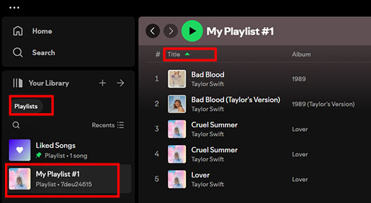 sort by title in spotify desktop