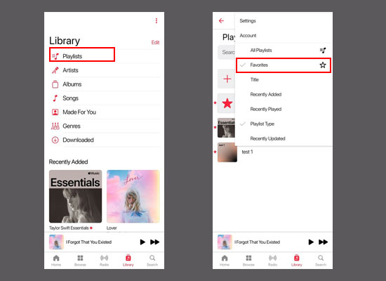 sort out favorite playlists on apple music library mobile