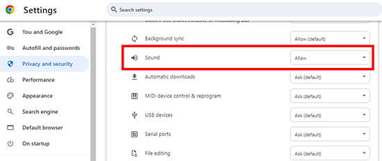 allow sound on chrome