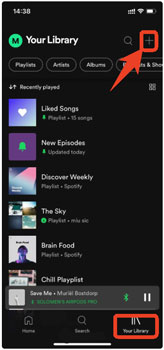 plus icon in spotify library mobile