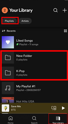 spotify playlist folder on mobile app