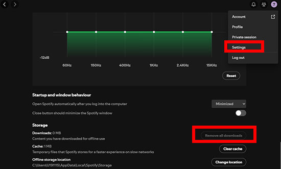 remove all downloads on spotify settings