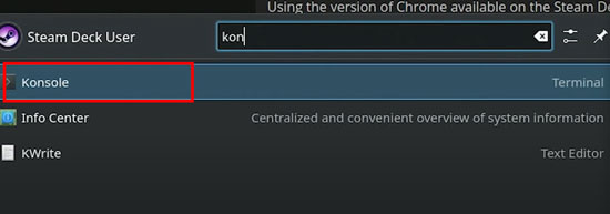 open konsole on steam deck desk mode