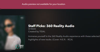 tidal 360 reality audio not available