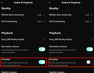 turn on or off tidal autoplay on mobile