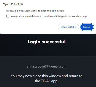 tidal login page open djuced