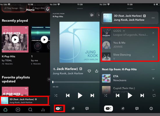 tidal play queue on iphone