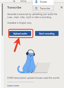 upload audible books to microsoft word transcribe