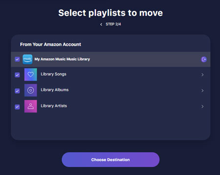 tunemymusic select amazon playlists to move