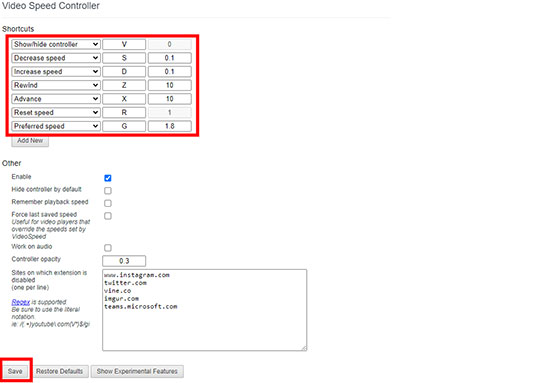 video speed controller playback settings