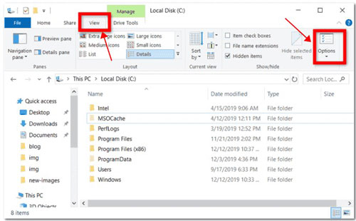 windows 10 computer file explorer view options