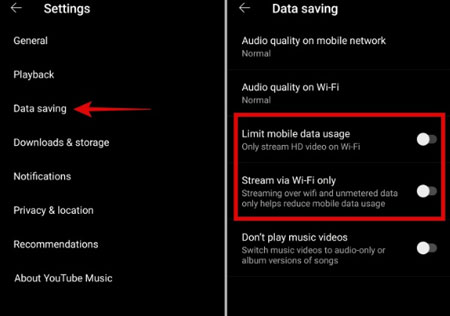 turn off youtube music wifi only mode